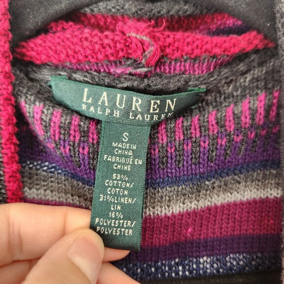 Vintage Lauren Ralph Lauren LRL Linen Blend Striped Open Front Cardigan S - Picture 6 of 7